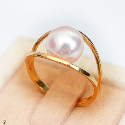 Approx. 8.0 mm, Akoya Pearl, Solitaire Pearl Parallel Line Ring