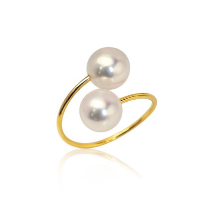 Approx. 8.0 mm, Akoya Pearl, Twin Pearl Open Ring