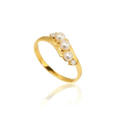 Approx. 3.0 mm, Akoya Pearl, Three Pearl Row Daimond Ring
