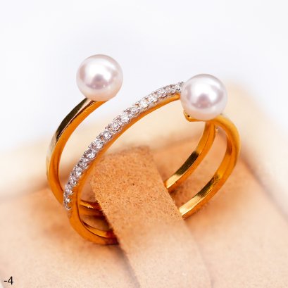 Approx. 4.0 mm, Akoya Pearl, Double Pearl Spring Diamond Paved Ring