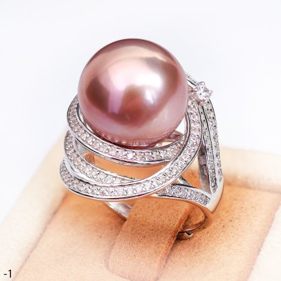 Approx. 13.0 mm, Edison Pearl, Galaxy CZ Solitaire Pearl Ring