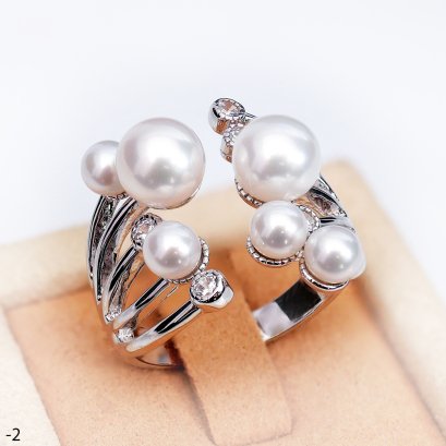 Approx. 4.0 - 7.0 mm, Freshwater Pearl, Cluster Pearl CZ Icicles Open Ring