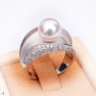 Approx. 8.0 mm, Akoya Pearl, Modern Design Edge CZ Paved Solitaire Pearl Ring