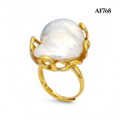 Approx. 16.0 - 17.0 mm x 23.0 - 25.0 mm, Souffle Pearl, Bunch of Vine Solitaire Pearl Ring