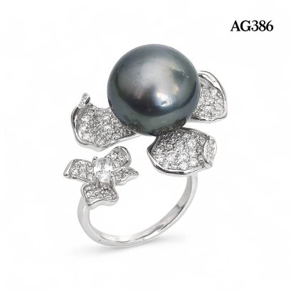 Approx. 14.0 -15.0 mm, Grand Pearl Lot, Tahitian Pearl, Solitaire Pearl Flower Open Ring