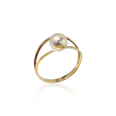 6.63 mm, Moonlight Lot, Akoya Pearl, Solitaire Pearl Parallel Line Ring