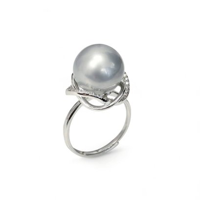 Approx. 12.4 mm, Tahitian Pearl, Solitaire Pearl Spiral Halo Ring