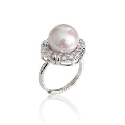 Approx. 11.2 mm, Edison Pearl, Halo CZ Pearl Ring