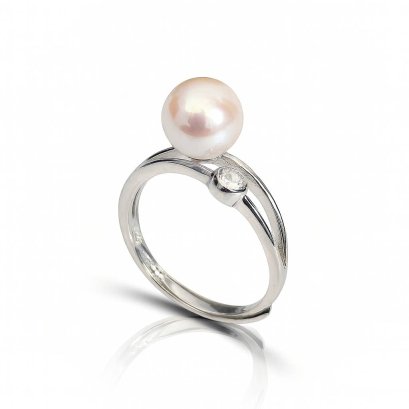 Approx. 7.9 mm, Akoya Pearl, Solitaire Pearl & CZ Ring