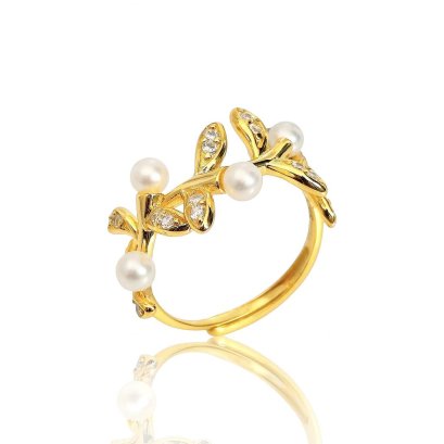 Approx. 3.5 mm, Akoya Pearl, Pearl Leaves Ring
