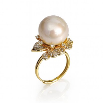 15.8 mm, Edison Pearl, Solitaire Pearl Blooming Flower Ring