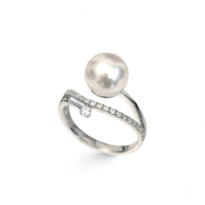 Approx. 8.4 - 8.7 mm, Akoya Pearl, Soiltaire Pearl CZ Line Ring