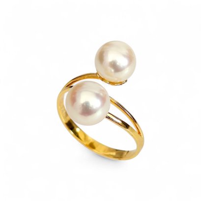 8.2 mm and 8.4 mm, Akoya Pearl, Double Pearl Ring