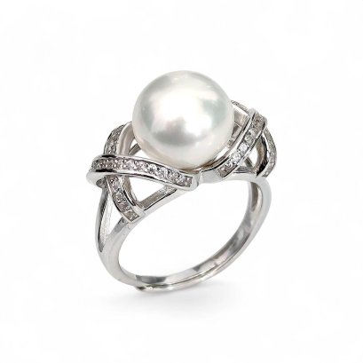 Approx. 10.4 mm, Edison Pearl, Cross Bow Solitaire Pearl Ring