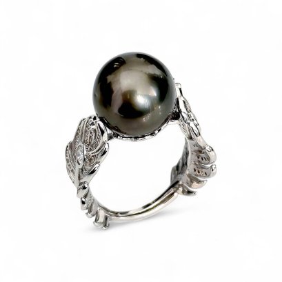 Approx. 12.0 mm, Tahitian Pearl, Solitaire Pearl Plume Ring