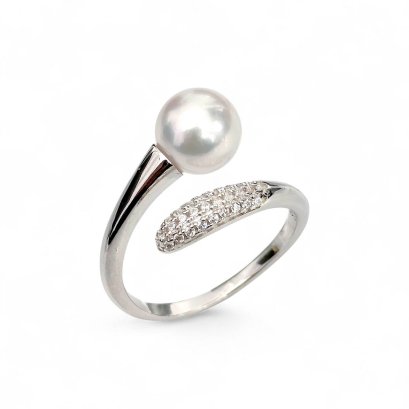 Approx. 8.0 mm, Akoya Pearl, Solitaire Pearl Open Ring CZ Paved