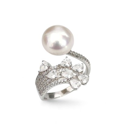Approx. 11.0 mm, Edison Pearl, CZ Stripe & Pearl Open Ring