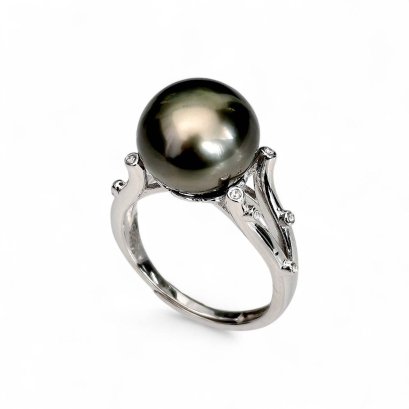 Approx. 11.7 mm, Tahitian Pearl, "The Coral" Solitaire Pearl Ring