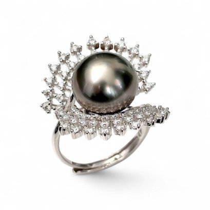Approx. 11.5 mm, Tahitian Pearl, Peacock Tail Solitaire Pearl Ring