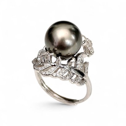 Approx. 11.5 mm, Tahitian Pearl, Solitaire Pearl Plume Ring