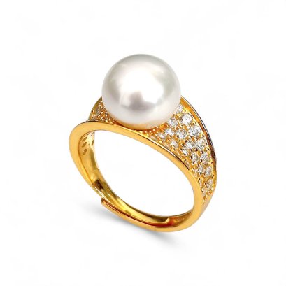 Approx. 10.0 - 10.5 mm, Edison Pearl, Solitaire Pearl Shoulder CZ Paved Ring