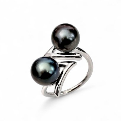 Approx. 9.0 mm, Tahitian Pearl, Duo Pearl Arrow Open Ring