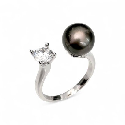 Approx. 9.3 mm, Tahitian Pearl, Solitaire Pearl CZ Open Ring