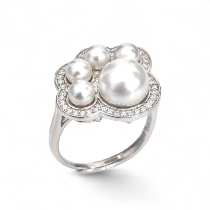 Approx. 4.0 mm and 8.0 mm, Akoya Pearl, Cat Paw Pearl Ring