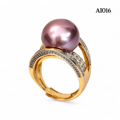 Approx. 13.0 - 14.0 mm, Edison Pearl, Four Stripes Crown Solitaire Pearl Ring