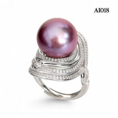 Approx. 14.0 - 15.0 mm, Edison Pearl, "Galaxy" Solitaire Pearl Ring
