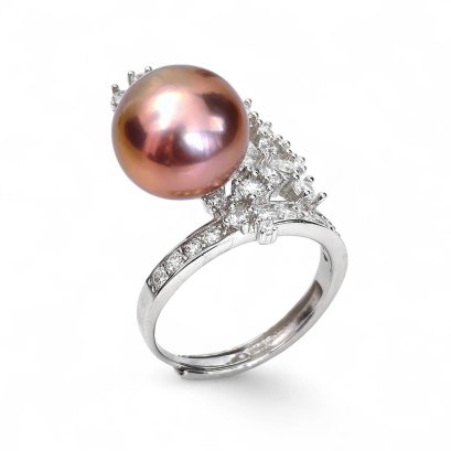 Approx. 12.0 - 13.0 mm, Edison Pearl, Flower Bunch CZ Solitaire Pearl Ring