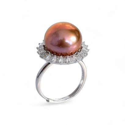 Approx. 12.0 - 13.0 mm, Edison Pearl, Solitaire Pearl Sun Halo CZ Ring