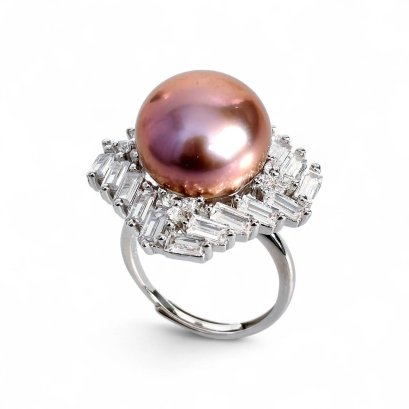 Approx. 13.0 mm, Edison Pearl, Solitaire Pearl Octagon Halo CZ Ring