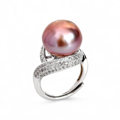 Approx. 13.0 mm, Edison Pearl, "Eye of Andaman Sea" Solitaire Pearl Halo White Topaz Ring