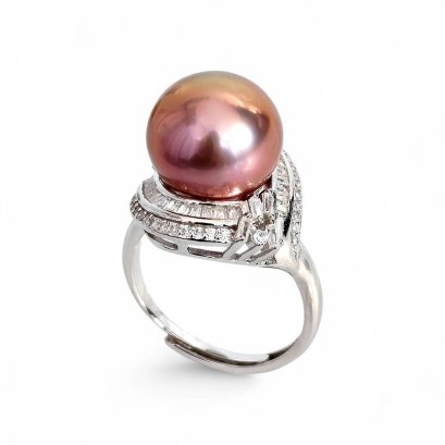 Approx. 12.0 mm, Edison Pearl, Solitaire Pearl Royal Halo CZ Ring