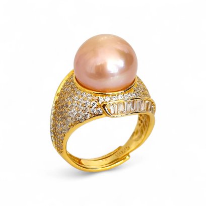 Approx. 12.0 mm, Edison Pearl, "The Palace" Solitaire Pearl CZ Ring