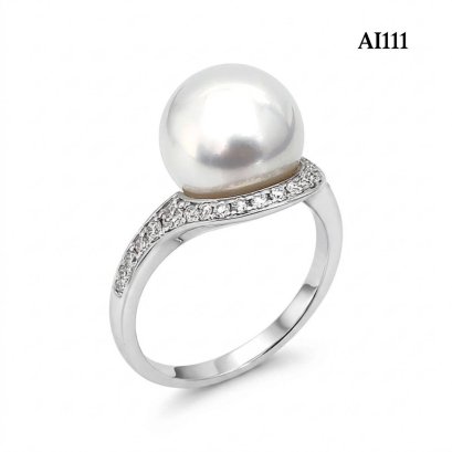 10.2 mm, White South Sea Pearl, Solitair Pearl Bend Band Ring