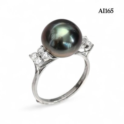 Approx. 12.0 mm, Tahitian Pearl, Flower Moissanite Side Stone Solitaire Pearl Ring