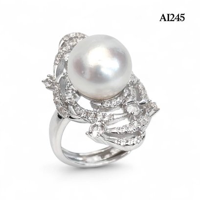 Approx. 12.0 mm, White South Sea Pearl,  "Andromeda" Pearl Ring