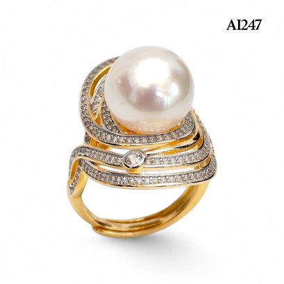 Approx. 13.0 mm, White South Sea Pearl, "Universe" Pearl Ring