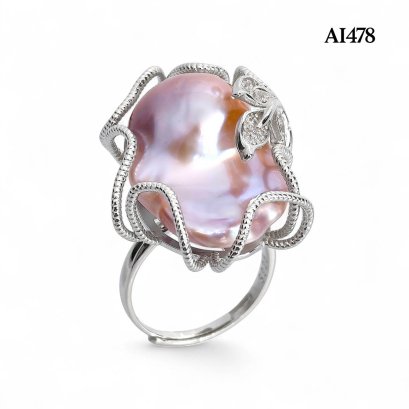 Approx. 14.0 mm up, Fireball Baroque, Freshwater Pearl, La Mer CZ Pearl Ring