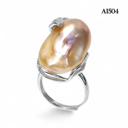 Approx. 14.0 mm up, Fireball Baroque, Freshwater Pearl, La Mer CZ Pearl Ring