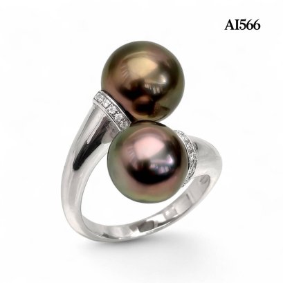10.2 mm and 10.6 mm, Tahitian Pearl, Duo Pearls Open Ring