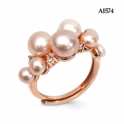 Approx. 3.0 - 7.0 mm, Freshwater Pearl, Cluster Pearls Ring
