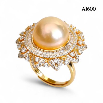 Approx. 13.0 - 14.0 mm, Edison Pearl, Solitaire Pearl Thai Style Holo CZ Ring