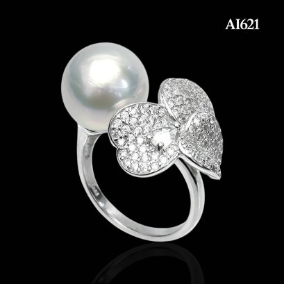 Approx. 12.0 mm up, White South Sea Pearl, Umoko CZ Paved & Pearl Open Ring