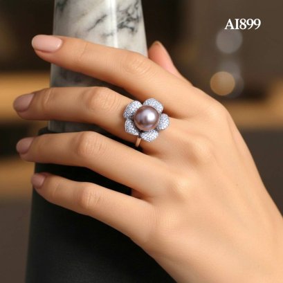Approx. 10.0 mm, Edison Pearl, Flower CZ Pearl Ring