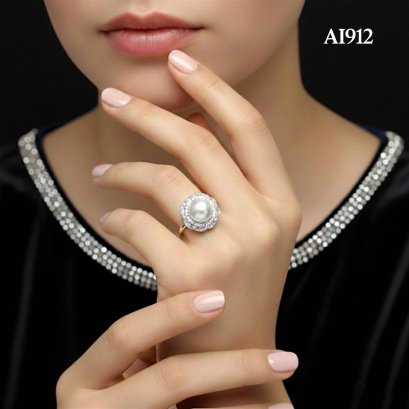Approx. 9.0 mm, Edison Pearl, Solitaire Pearl Octagon Halo CZ Ring