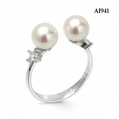 Approx. 6.0 mm, Moonlight Lot, Akoya Pearl, Double Pearl Open Ring