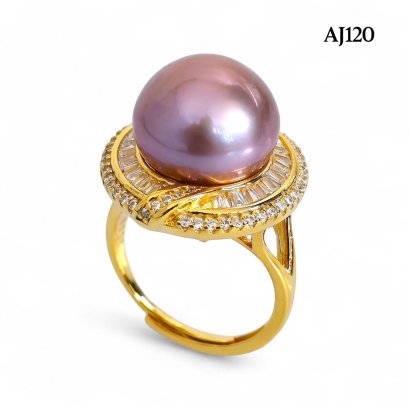 Approx. 13.0 mm, Edison Pearl, Solitaire Pearl Halo CZ Ring
